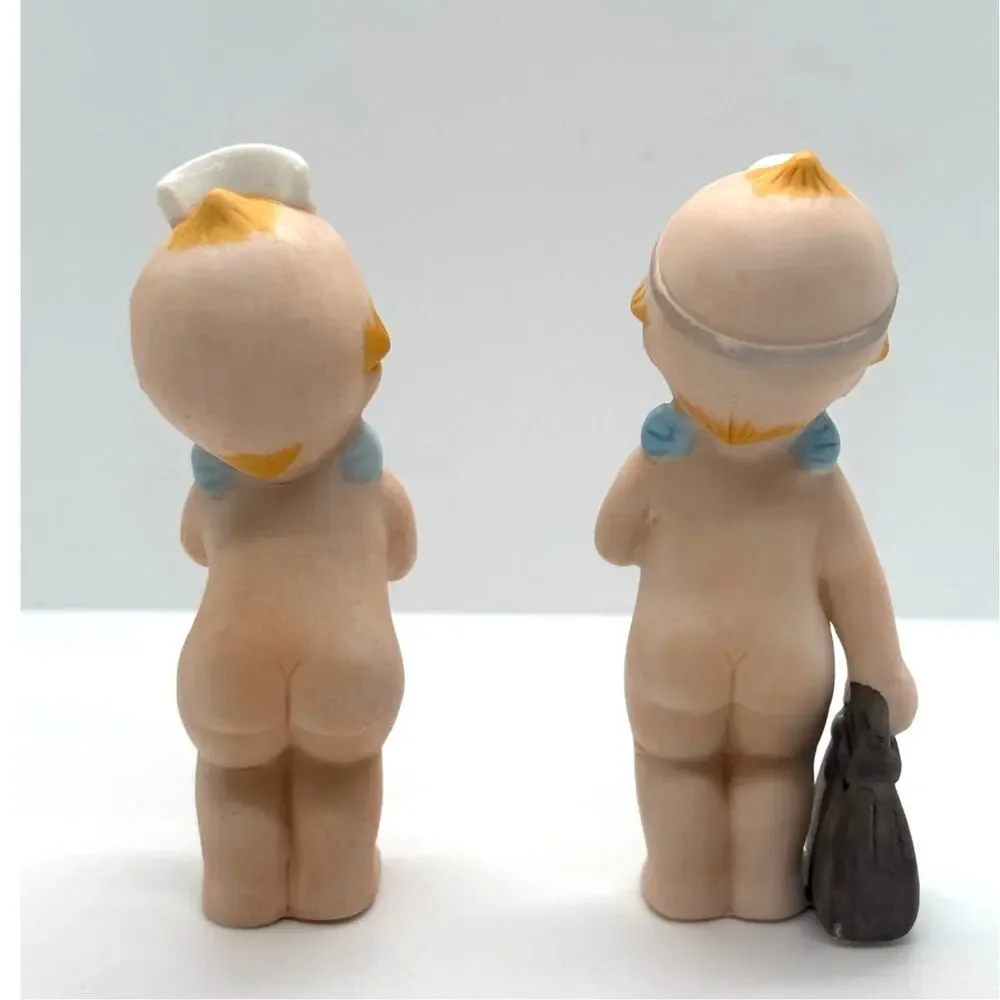 VTG 1970's Lefton Kewpie Doll Bisque Figurines, Doctor & Nurse Angels, 2.75